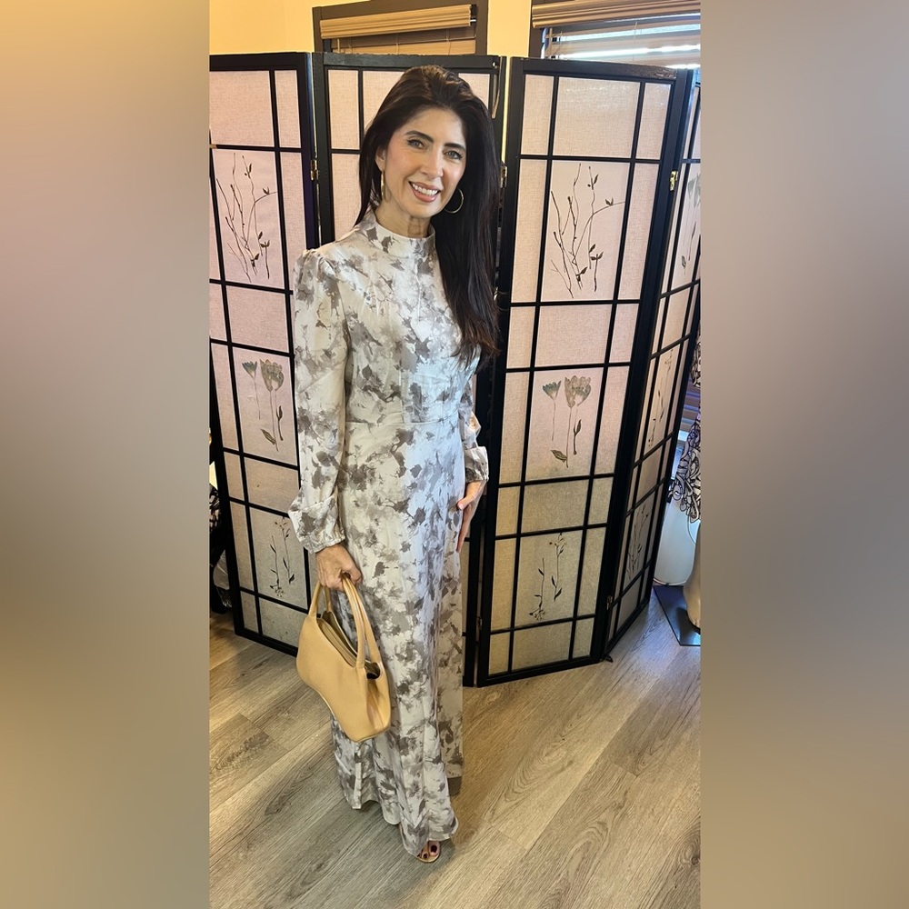 Elegant Gray Floral Women's Dress